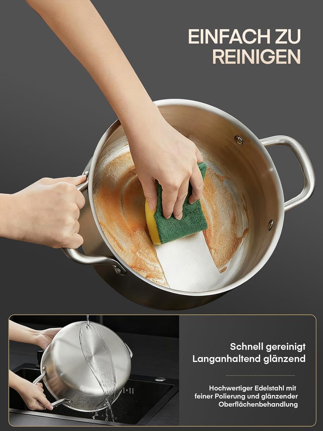 Topfset Induktion 15-Teilig, Kochtopf Set Unbeschichtet Mit Dünsteinsatz, Induktions Töpfe Set, Topf