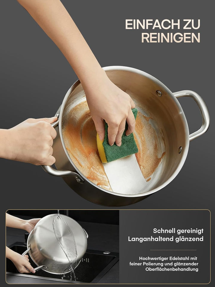 Topfset Induktion 15-Teilig, Kochtopf Set Unbeschichtet Mit Dünsteinsatz, Induktions Töpfe Set, Topf