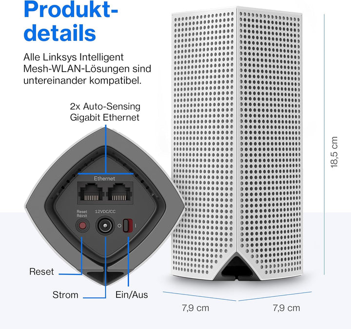 Linksys WHW0303-EU AC6600 WLAN Access Point 2.4GHz, 5GHz, Weiss, 3 Pack / 4+ Bedrooms AC2200 | Tri-B