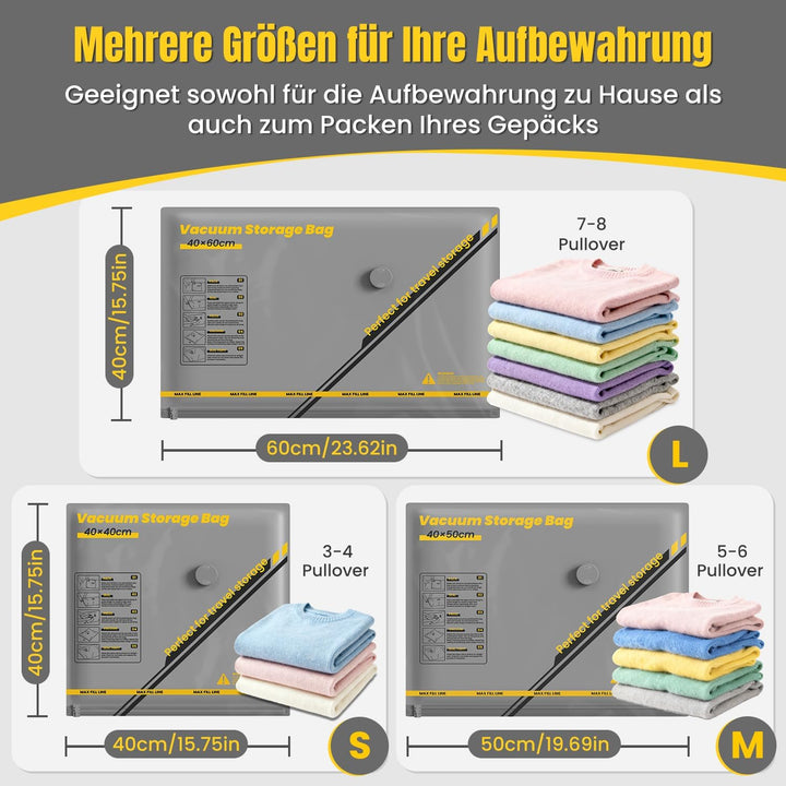 Vakuumbeutel für Kleidung mit Kabellose Vakuumpumpe – 9 Set wiederverwendbare Vakuumbeutel (40×40/40