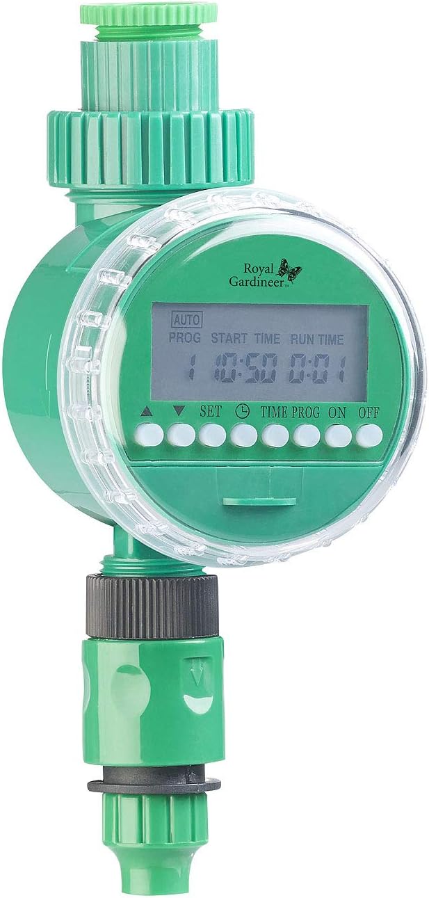Royal Gardineer Wasser Zeitschaltuhr: Bewässerungs-Computer mit 16 Programm-Speicherplätzen und LCD-