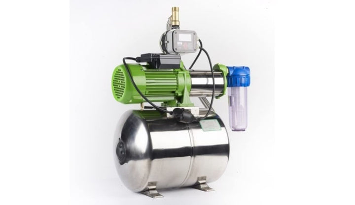 CHM GmbH® Hauswasserwerk 50 L Edelstahl, 6,5 Bar, 5400 L/h mit LCD Display einstellbar, Gartenpumpe,
