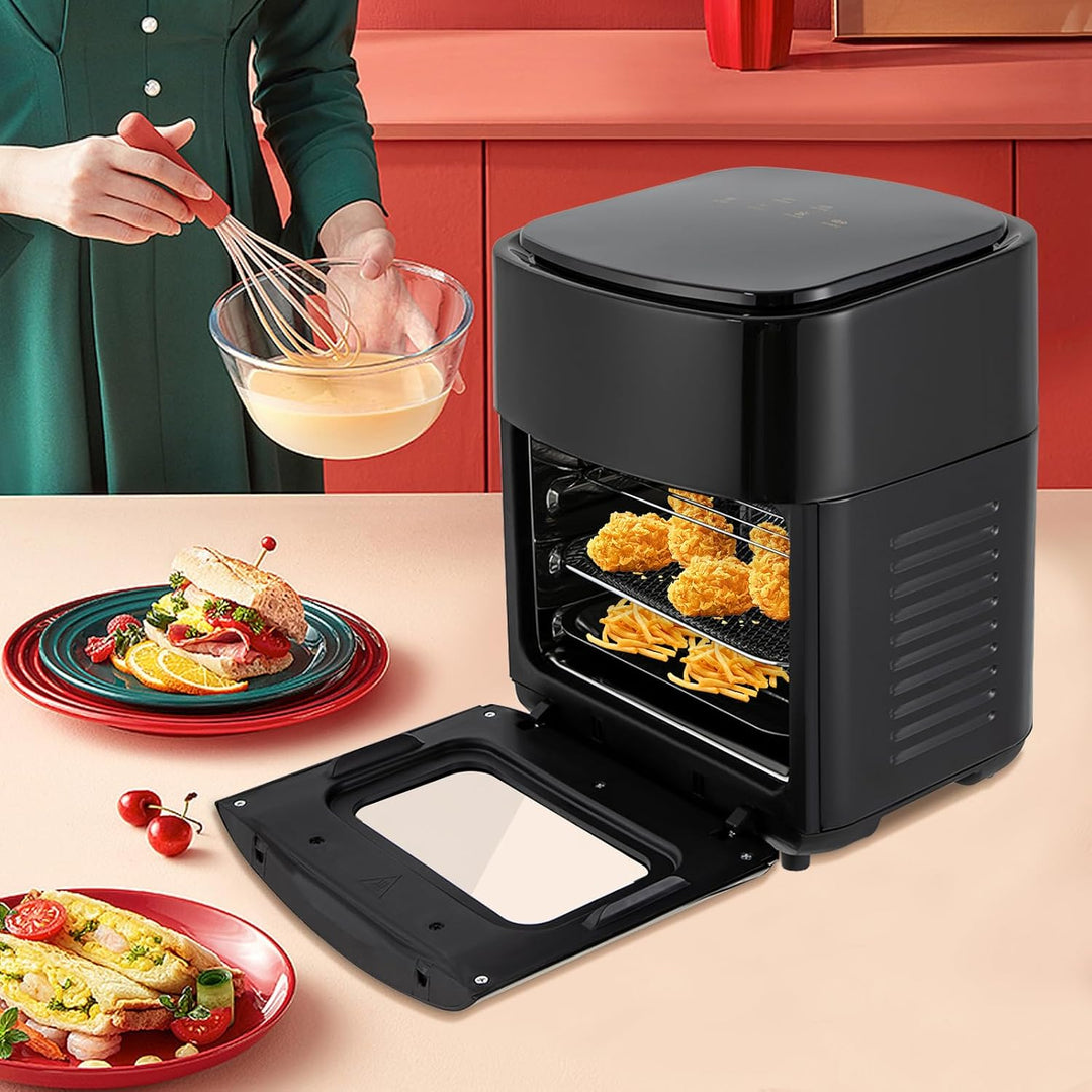 Multifunktionale Digitale Heissluftfritteuse, 1400W Airfryer, Minibackofen mit LED-Touchscreen, Schn