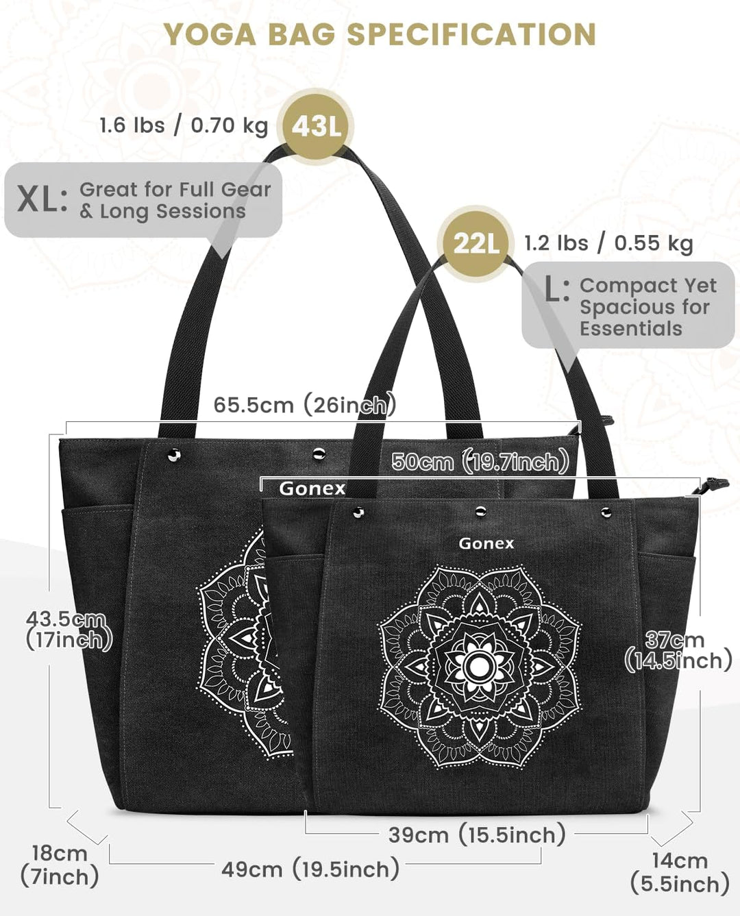 Gonex Yogatasche, Yogamatte Tasche mit Mehreren Taschen für Damen und Herren, Canvas wasserdichte To