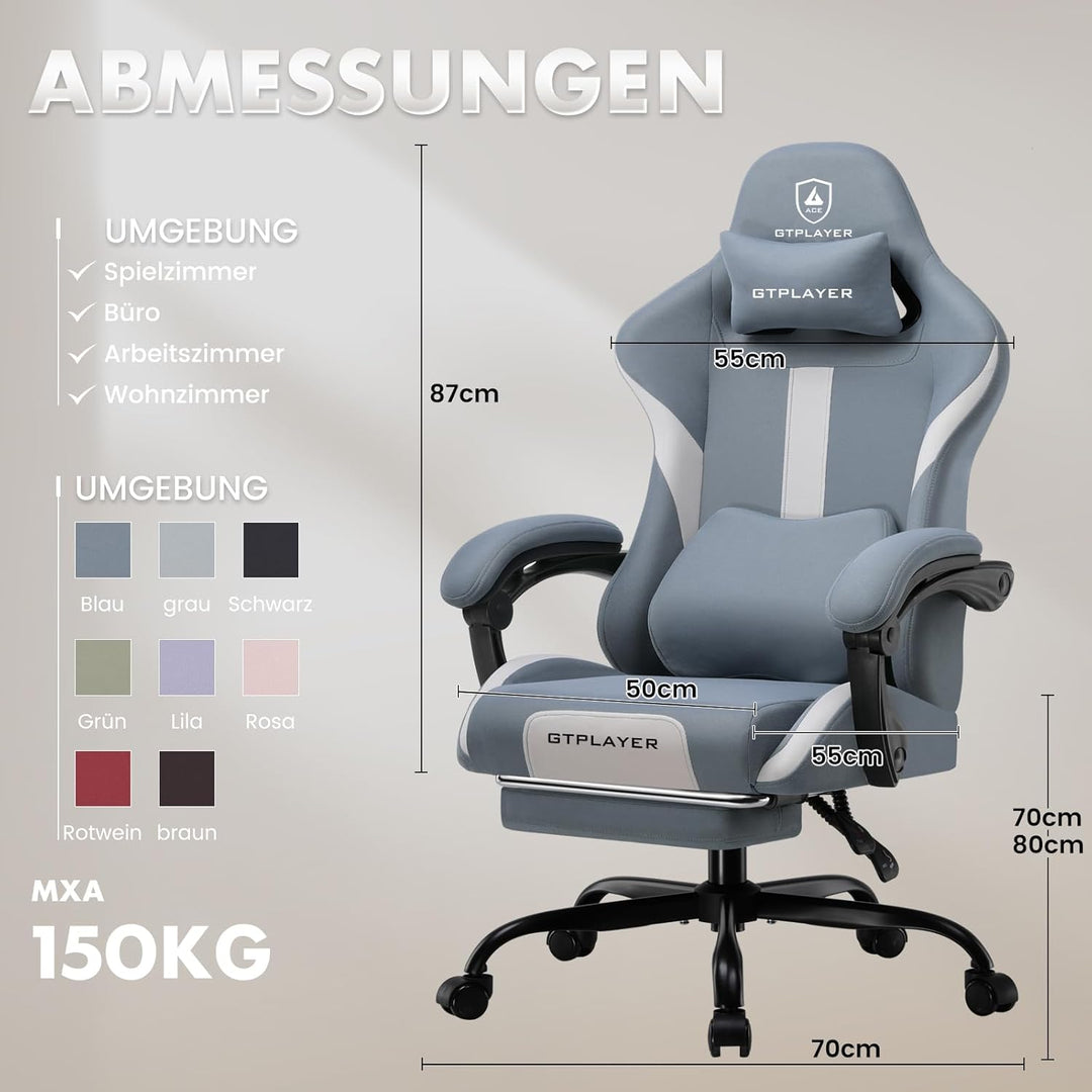 GTPLAYER Gaming Stuhl Bürostuhl Ergonomisch Gaming Sessel mit Kopfstütze und Cloud-Lendenkissen, Gep