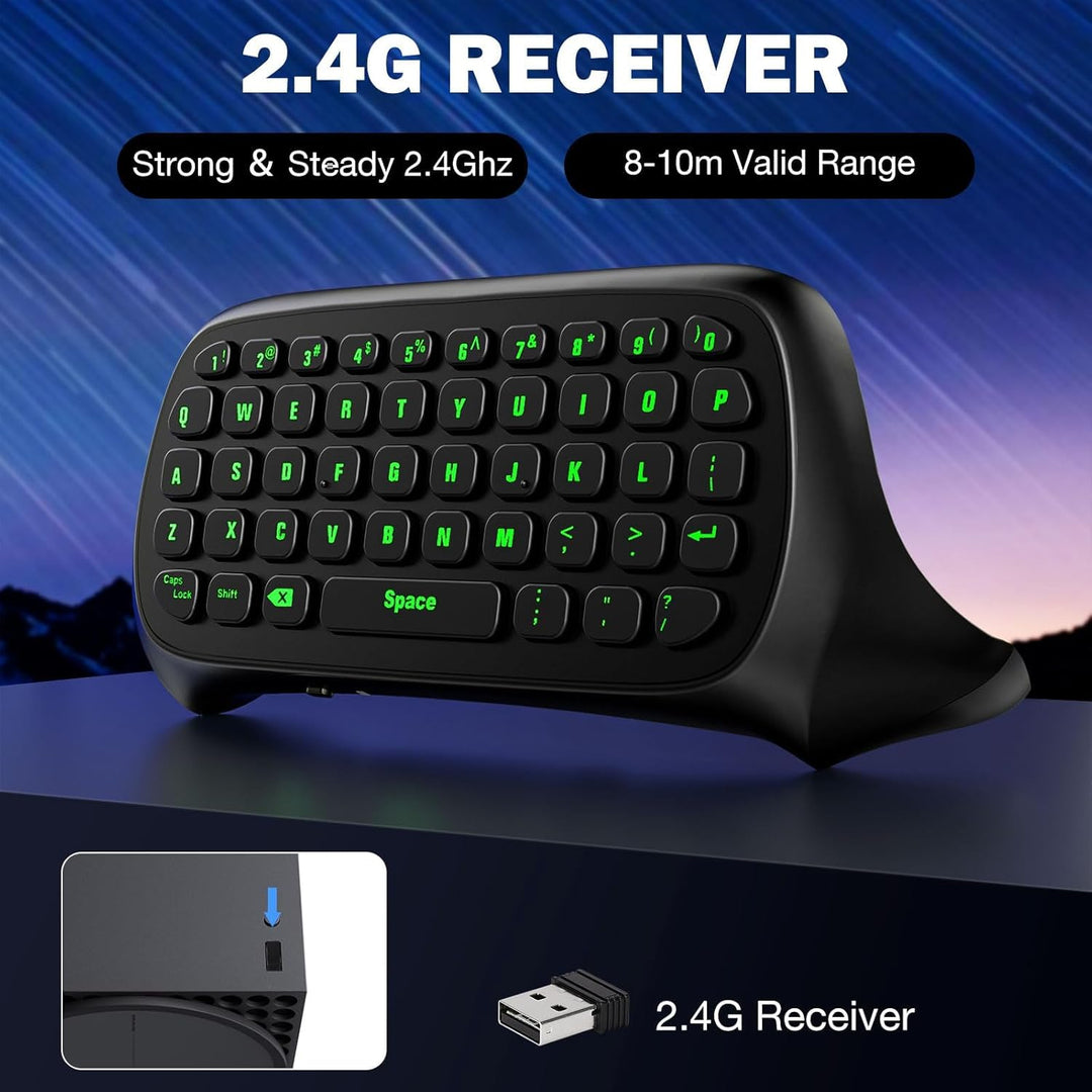 MoKo Xbox Mini Tastatur, 2.4G Empfänger Wireless Chatpad Game Tastatur mit Headset Green Hintergrund