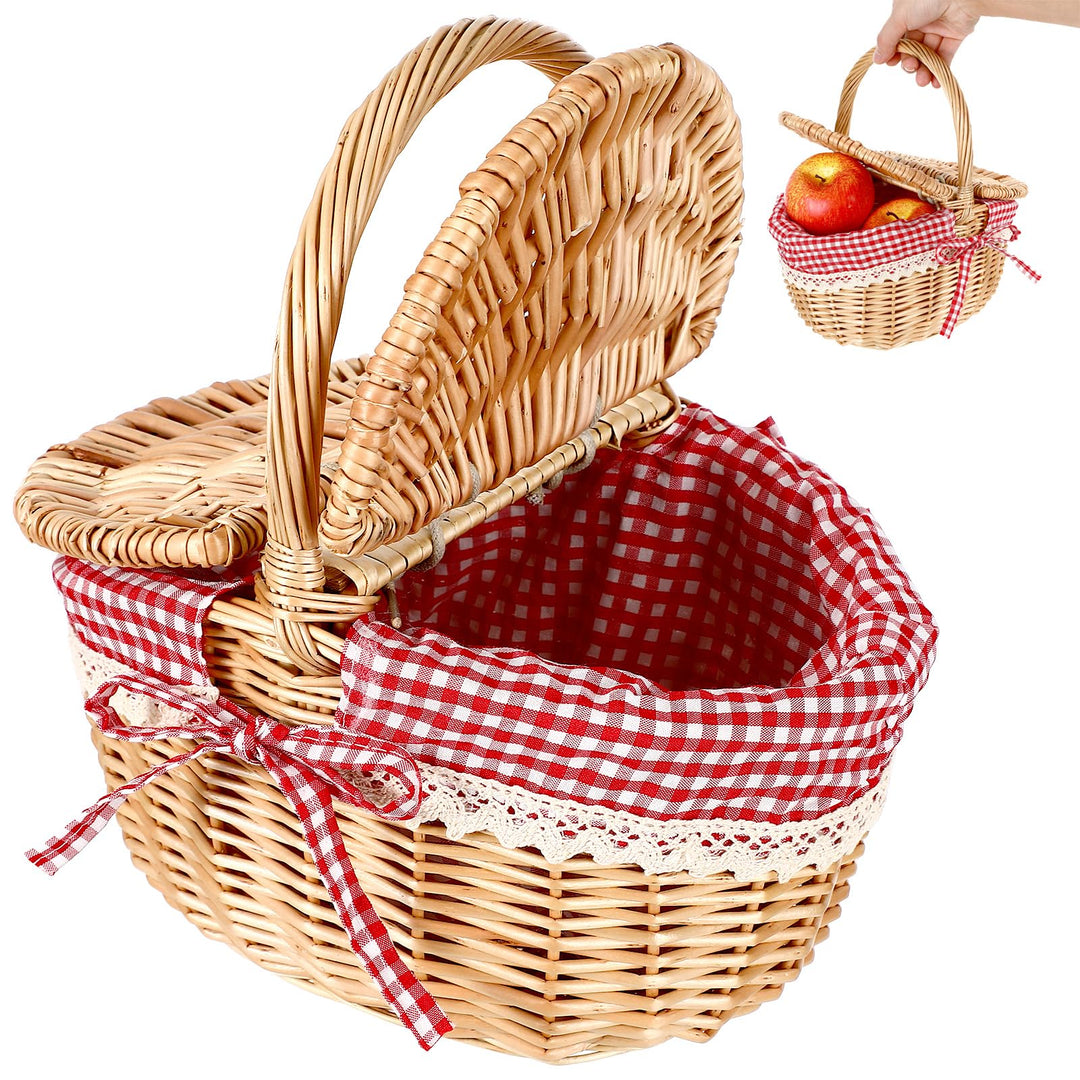 iplusmile Kleiner Weidenkorb mit Deckel und Henkel Geflochten Ovaler Picknickkorb Kinder Rotkäppchen