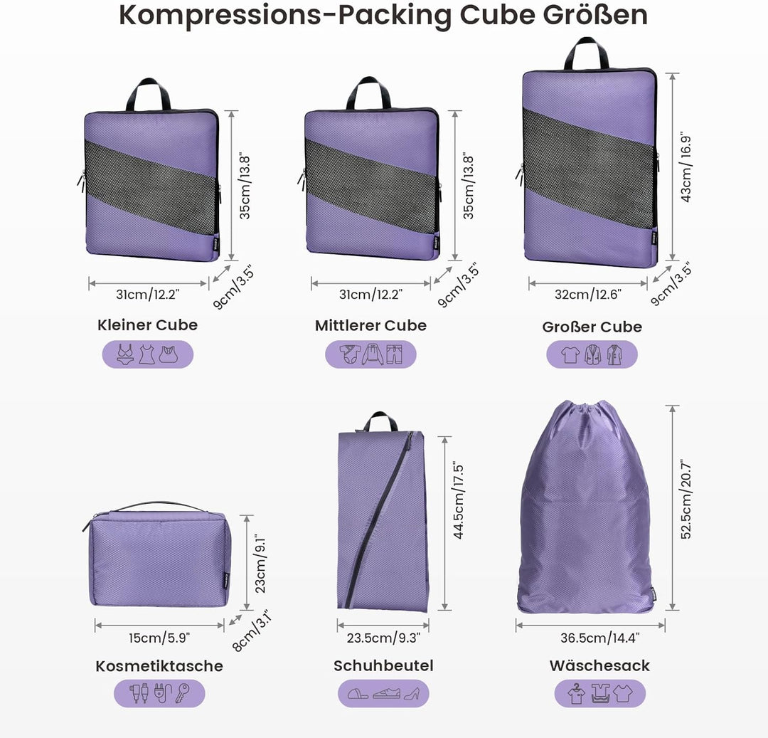 Koffer Organizer Kompression Set, Packwürfel Set Kompression Ihres Reisegepäcks, Compression Packing
