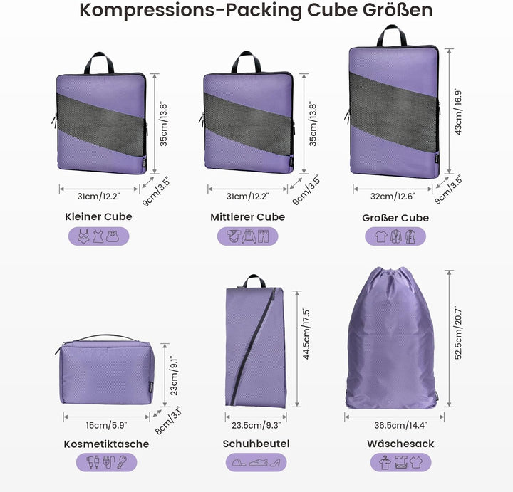 Koffer Organizer Kompression Set, Packwürfel Set Kompression Ihres Reisegepäcks, Compression Packing