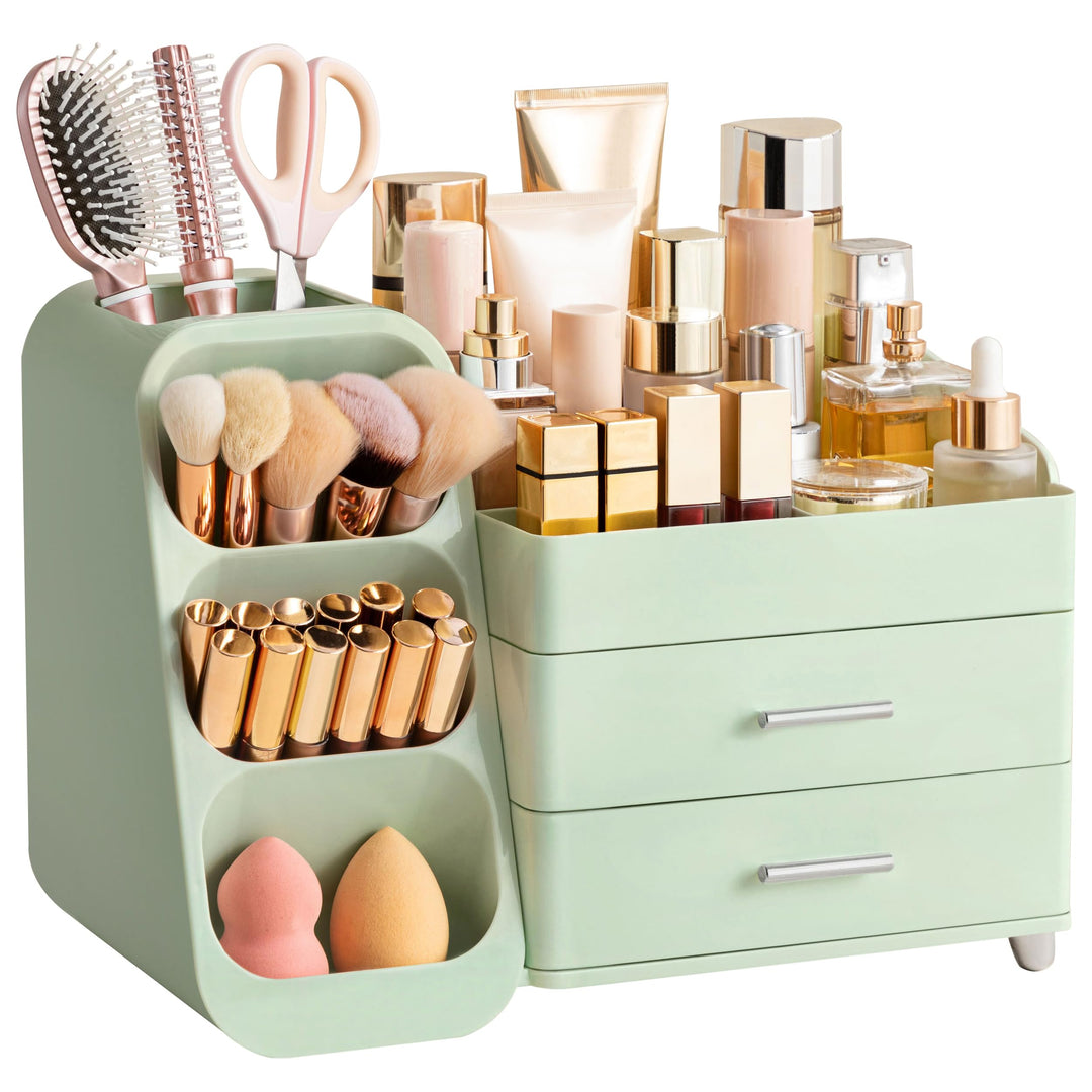 hblife Makeup Kosmetik Organizer mit Schubladen, Pinsel Organizer, 3-in-1 Plastic Kosmetik Aufbewahr