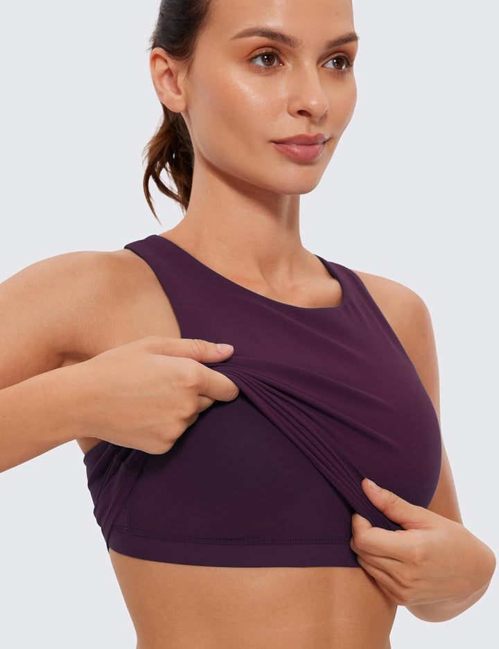 CRZ YOGA Damen Butterluxe Racerback Sport BH Gepolstert Ohne Bügel Crop Tops Longline Yoga Tank Top