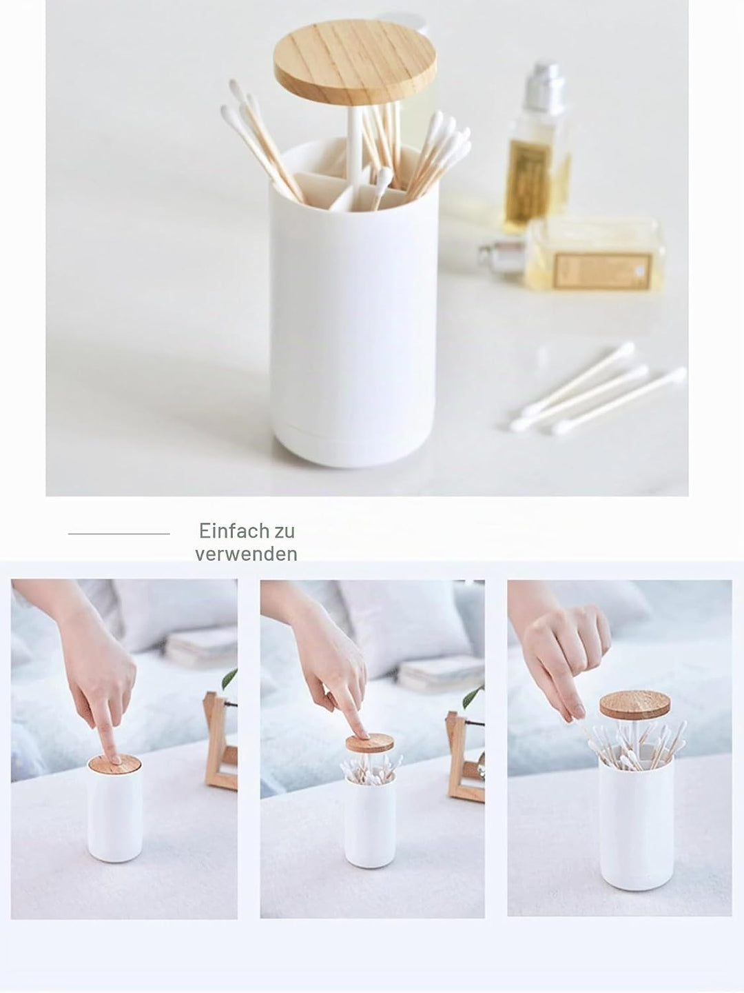 Wattestäbchen Behälter, Wattestäbchen Aufbewahrung Spender mit Drücken Sie Selbstsperren, Make-up Or