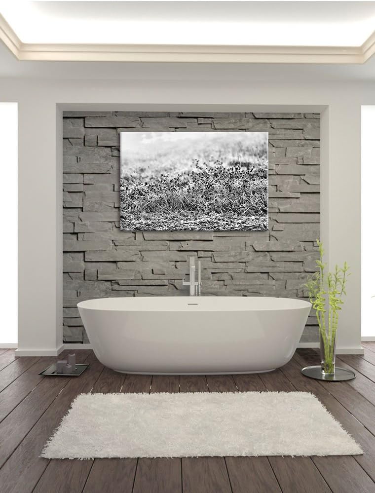 Pixxprint Lila Distel Feld im Retro Look als Leinwandbild | Grösse: 100x70 cm | Wandbild | Kunstdruc