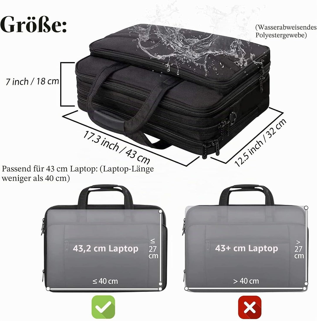 Mancro Aktentasche Herren Damen, 17 Zoll Business Laptoptasche Gross, wasserdichte Umhängetasche Mes
