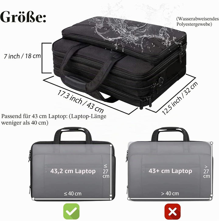 Mancro Aktentasche Herren Damen, 17 Zoll Business Laptoptasche Gross, wasserdichte Umhängetasche Mes