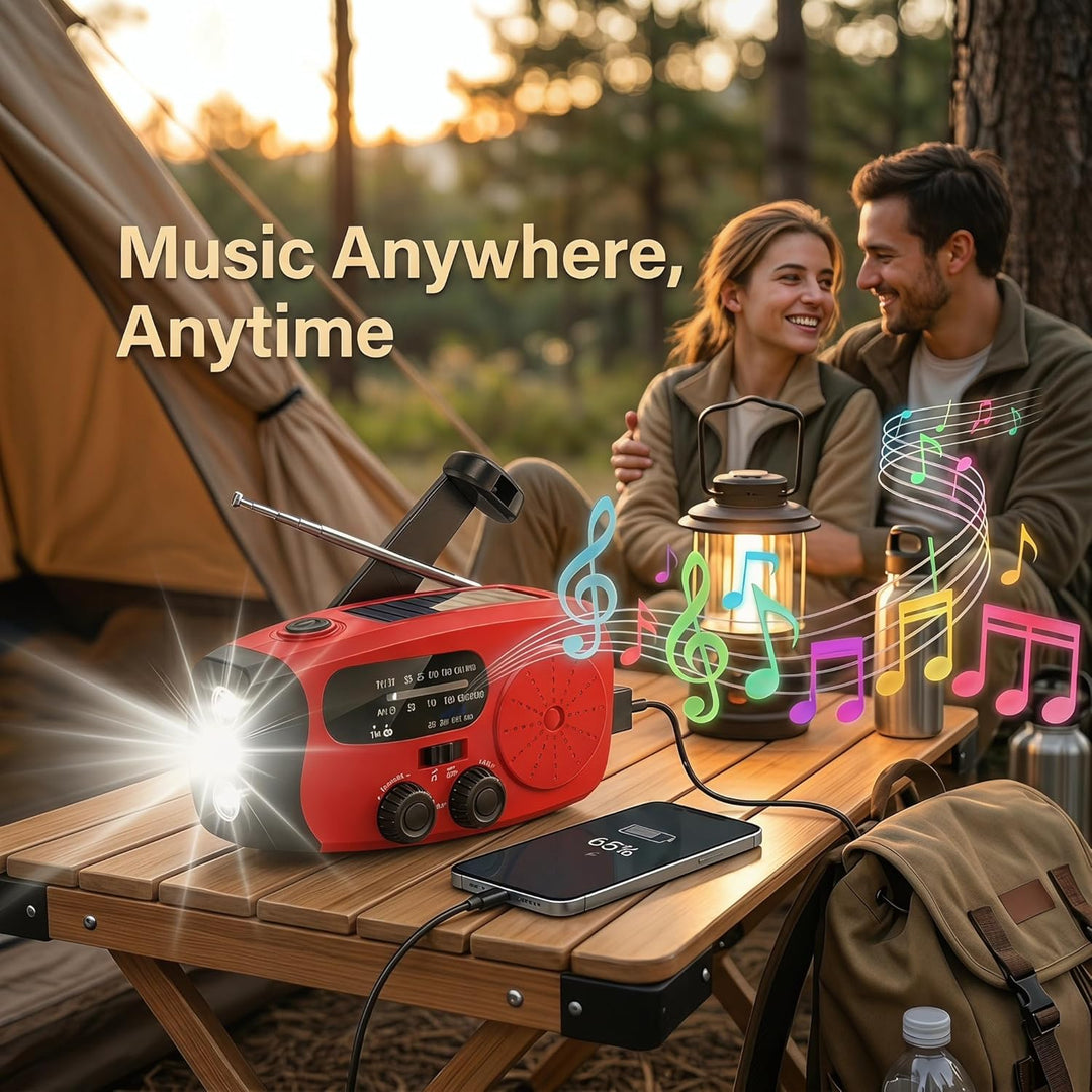 Notfall Radio, 2000mAh Akku Kurbelradio,SOS-Alarm, AM/FM Radio, 3LED Taschenlampe - Tragbares Emerge