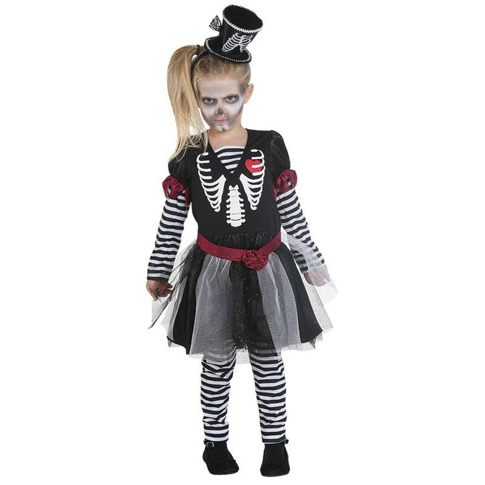 Rubie's Halloween Kinder Kostüm Skelett Grusel Mädchen Skelettkostüm Gr.116, 116