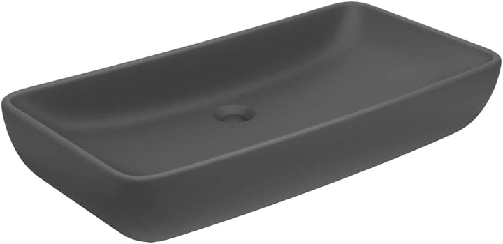 Luxus-Waschbecken Rechteckig Matt Dunkelgrau 71x38 cm Keramik Waschbecken Waschtisch Aufsatzwaschbec
