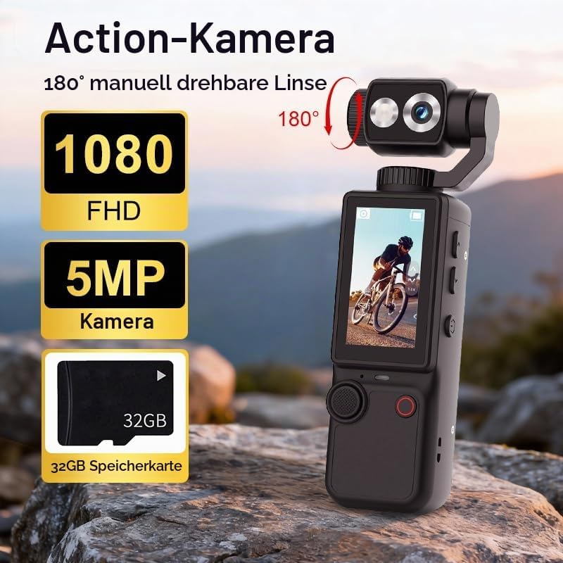Q8 Tragbare Vlog-Kamera mit 180° schwenkbarem Objektiv, 1080p Digitalkamera für Fotografie &amp; Video,