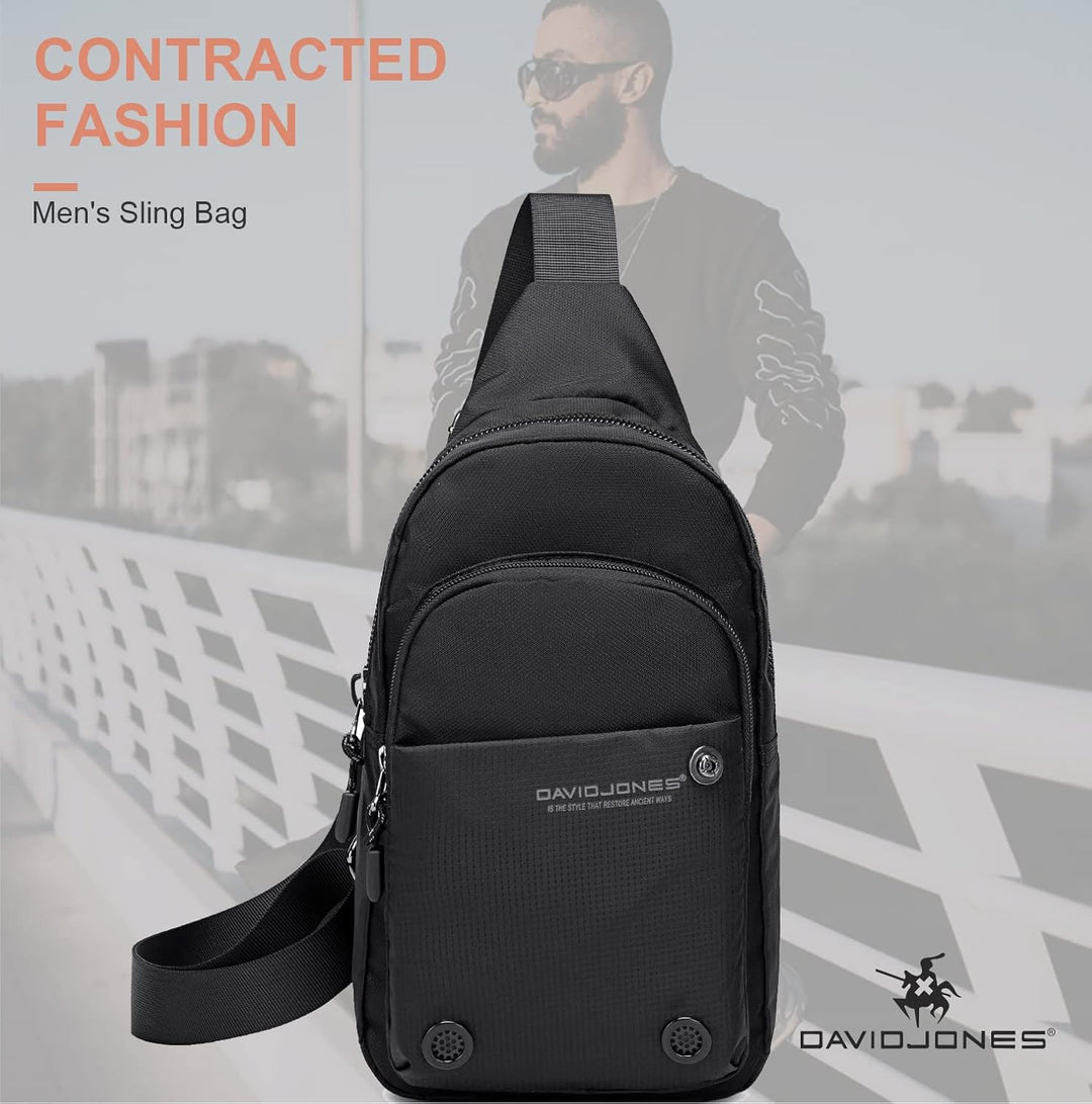 David Jones - Herren Umhängetasche Nylon - Pilotentasche Sling Bag - Schwarz 2, Schwarz 2