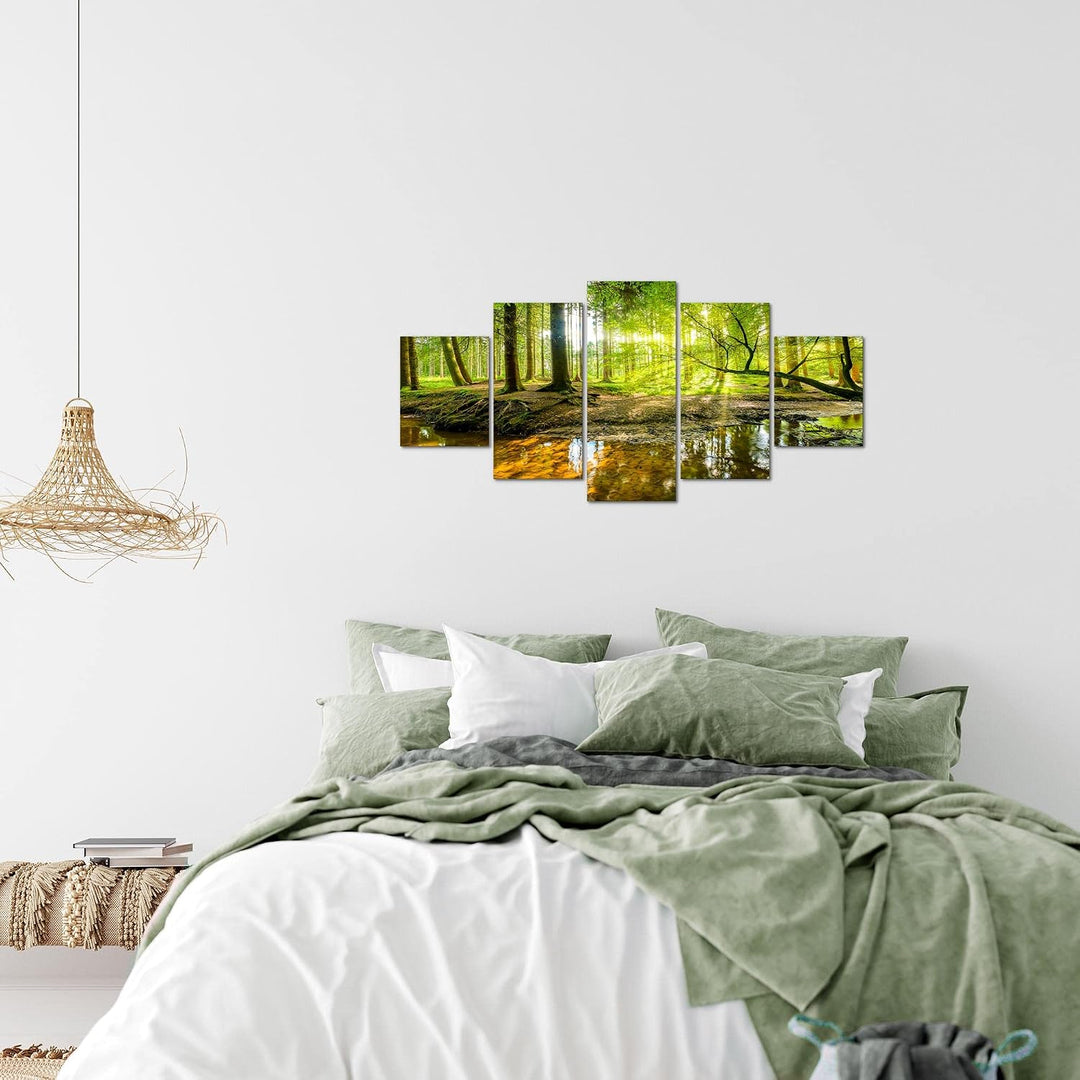 Runa Art Wandbilder Wald Landschaft 5 Teilig Bild auf Vlies Leinwand Deko Schlafzimmer Wohnzimmer Na