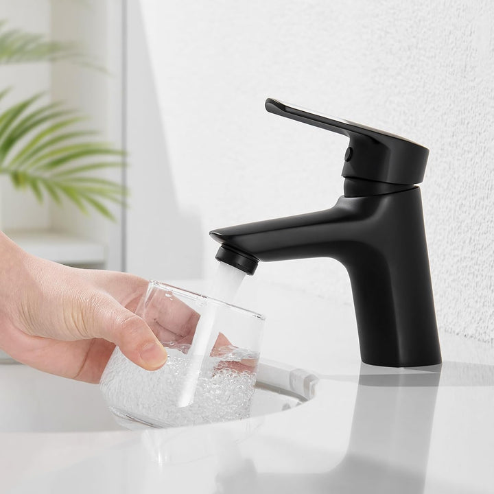 Auralum Wasserhahn Bad Schwarz, Waschtischarmatur Schwarz mit Auslauf Höhe 60 mm, Armatur Badezimmer