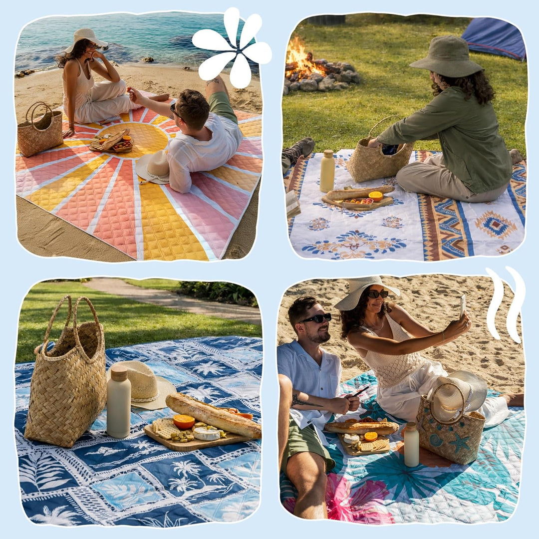 Twinzee Picknickdecke 200x200 cm Wasserdicht - Waschbare Stranddecke XXL für Strand, Camping, Outdoo