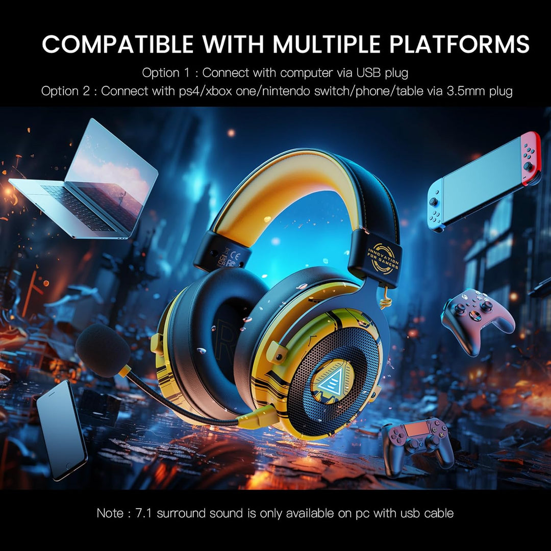 EKSA Gaming Headset, 7.1 Surround Sound PC Headset mit Noise Cancelling Mikrofon, USB & 3,5 mm Audio