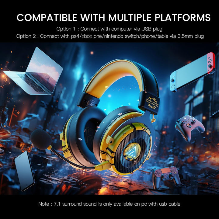 EKSA Gaming Headset, 7.1 Surround Sound PC Headset mit Noise Cancelling Mikrofon, USB & 3,5 mm Audio