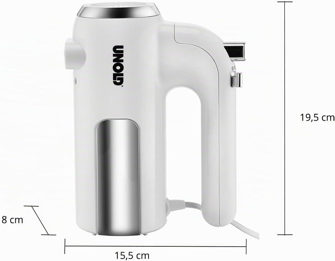 Unold 78710 Handmixer - MIxer, Weiss, 450W, Edelstahl, BPA-frei, spülmaschinengeeignet, 5 Geschwindi