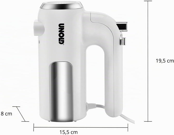 Unold 78710 Handmixer - MIxer, Weiss, 450W, Edelstahl, BPA-frei, spülmaschinengeeignet, 5 Geschwindi
