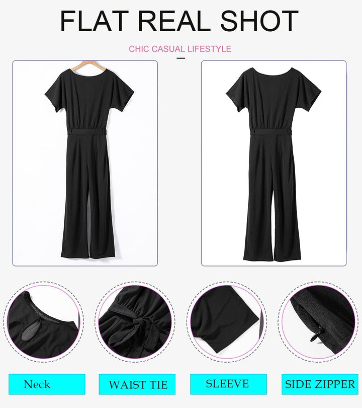 Dokotoo Damen Kurzarm Lang Jumpsuit Elegant Overall Jumpsuits O-Ausschnitt Playsuit Romper Hosenanzu