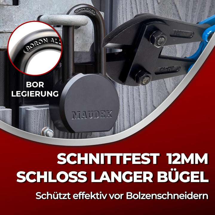 PME65 Heavy Duty Vorhängeschloss – Sicherheitsschloss mit Boron-Stahlbügel, wetterfest, 5 Messingsch