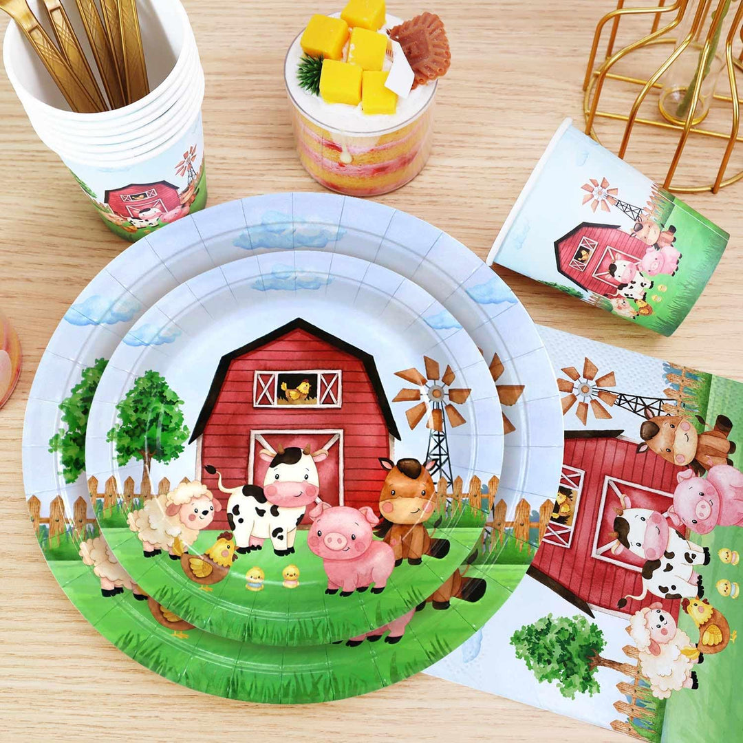 Bauernhof Geburtstag Deko Pappteller Kindergeburtstag Set, 100 Stück Bauernhof Pappteller Pappbecher