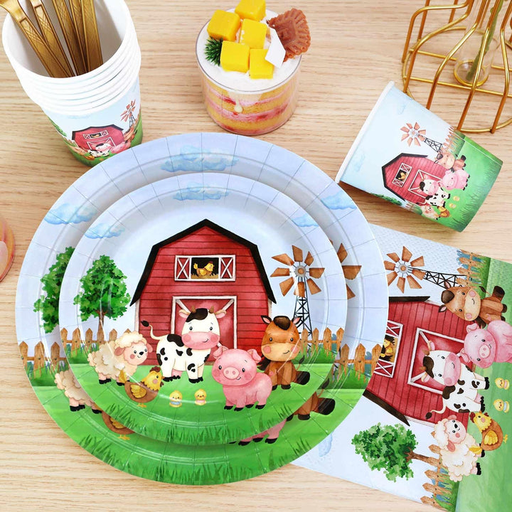 Bauernhof Geburtstag Deko Pappteller Kindergeburtstag Set, 100 Stück Bauernhof Pappteller Pappbecher
