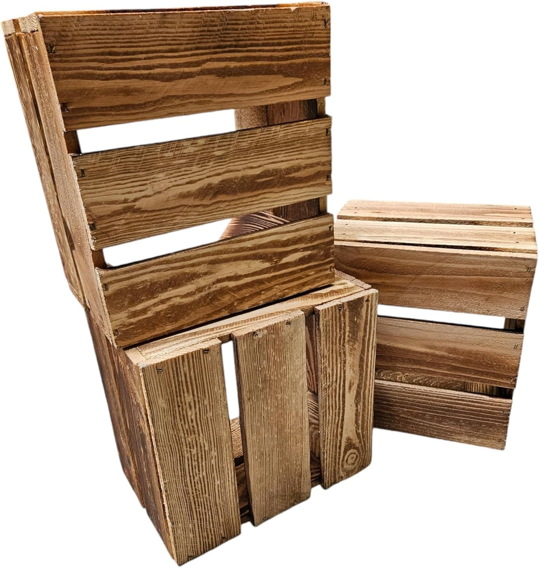 Teramico Set aus 3 geflammten NEUEN Holzkisten (22x20x15 cm) | PERFEKT als GESCHENKBOX oder RUSTIKAL