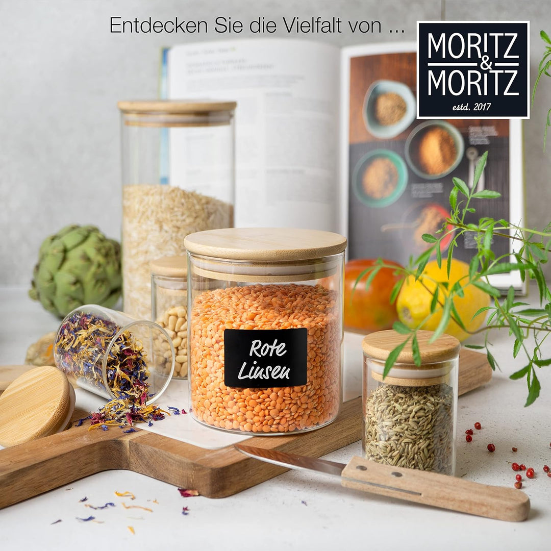 Moritz & Moritz 12 Gewürzgläser Set je 125ml - Gewürzdosen Glas inkl. Tafelsticker & Kreidestift – L