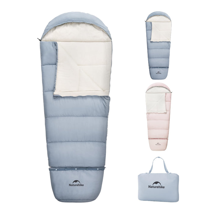 Naturehike Kinder Schlafsack Outdoor 3-Jahreszeiten Warm, 180 g/m² und 300 g/m² Füllstoff, Verlänger