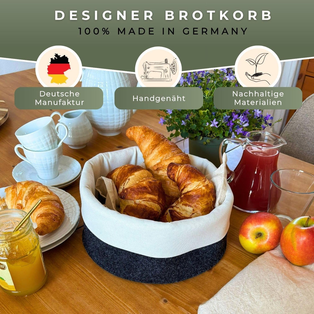 kontor28® - Brotkorb MADE IN GERMANY | Brötchenkorb handgenäht aus Upcycling Filz und Baumwoll-Leine