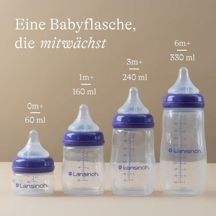 Lansinoh Babyflaschen mit NaturalWave Sauger L, 330 ml - Doppelpack - für Babys ab 6 Monate - Anti K