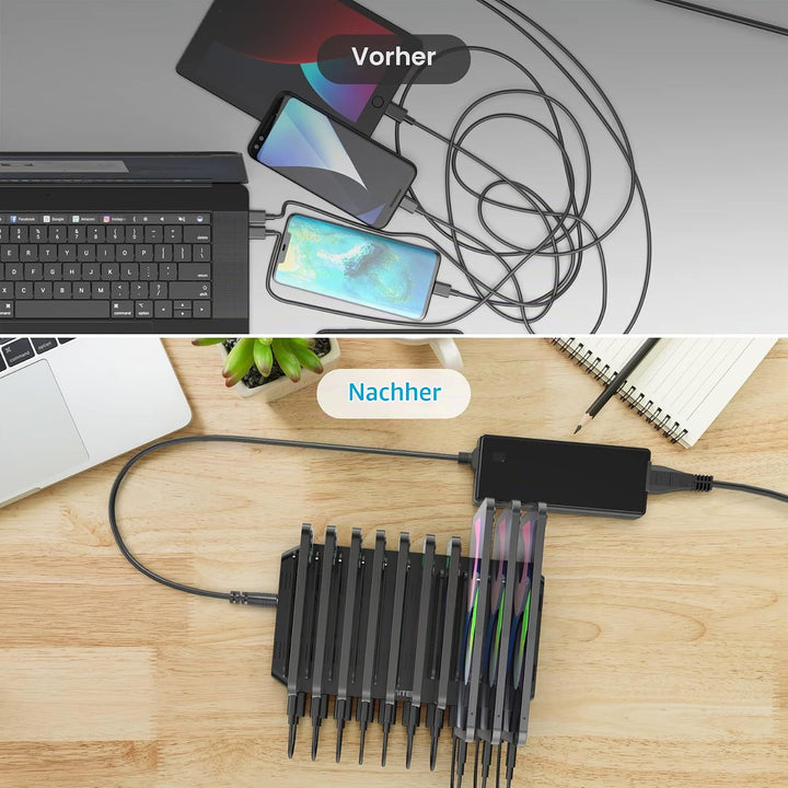 Unitek 60W USB Ladestation 10 Ports, Tablet Multi Ladestation mit QC3.0 und Einstellbaren Teiler für
