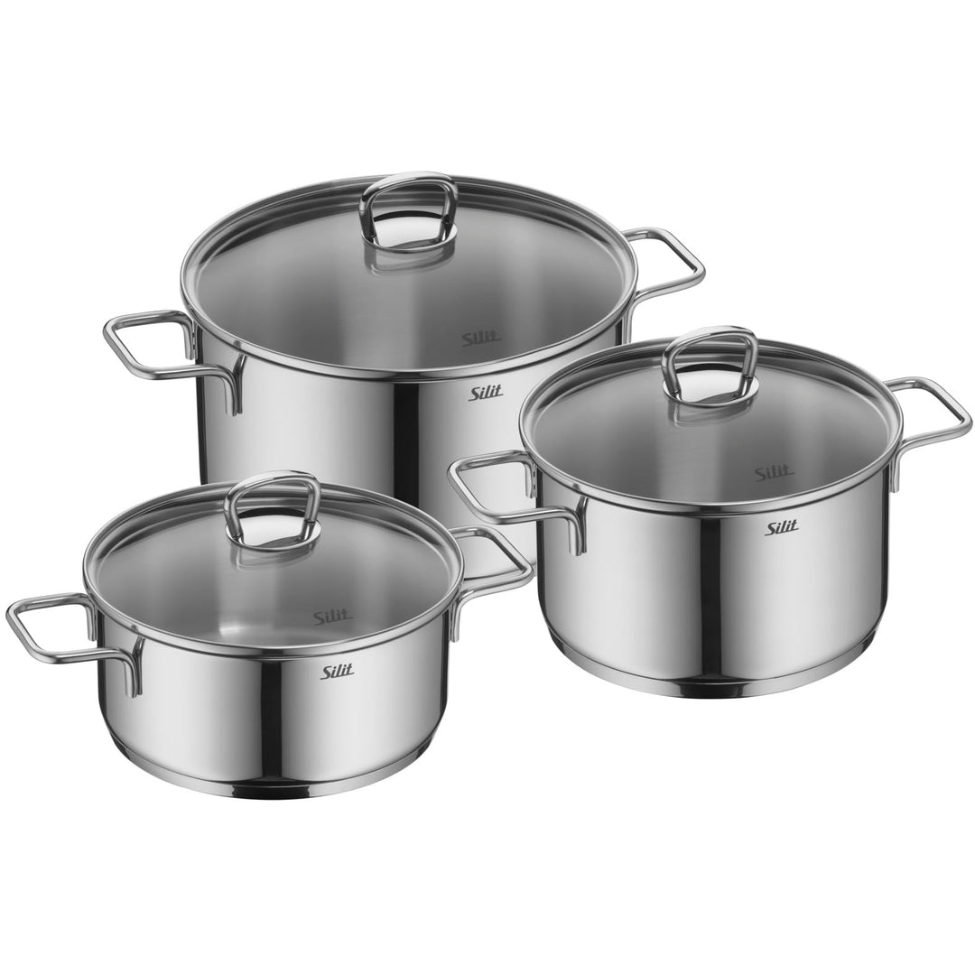 Silit Alicante Topfset Induktion 3-teilig, Kochtopf Set mit Glasdeckel, Edelstahl poliert, Induktion