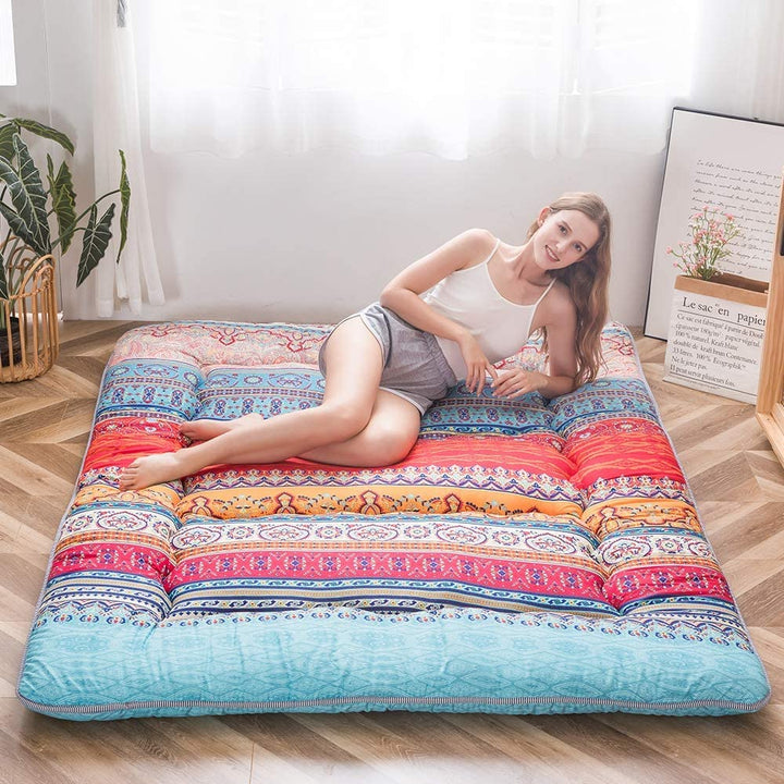 MAXYOYO Böhmische Retro Futon Matratze - Vintage Blumenmuster japanische Bodenmatratze - rollbar ver