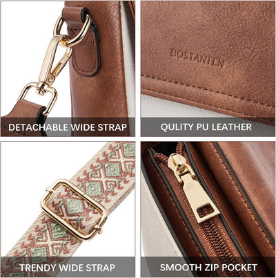 BOSTANTEN Damen Crossbody Bag mit verstellbarem Farbigem Riemen, Damen Umhängetasche aus PU Leder, S