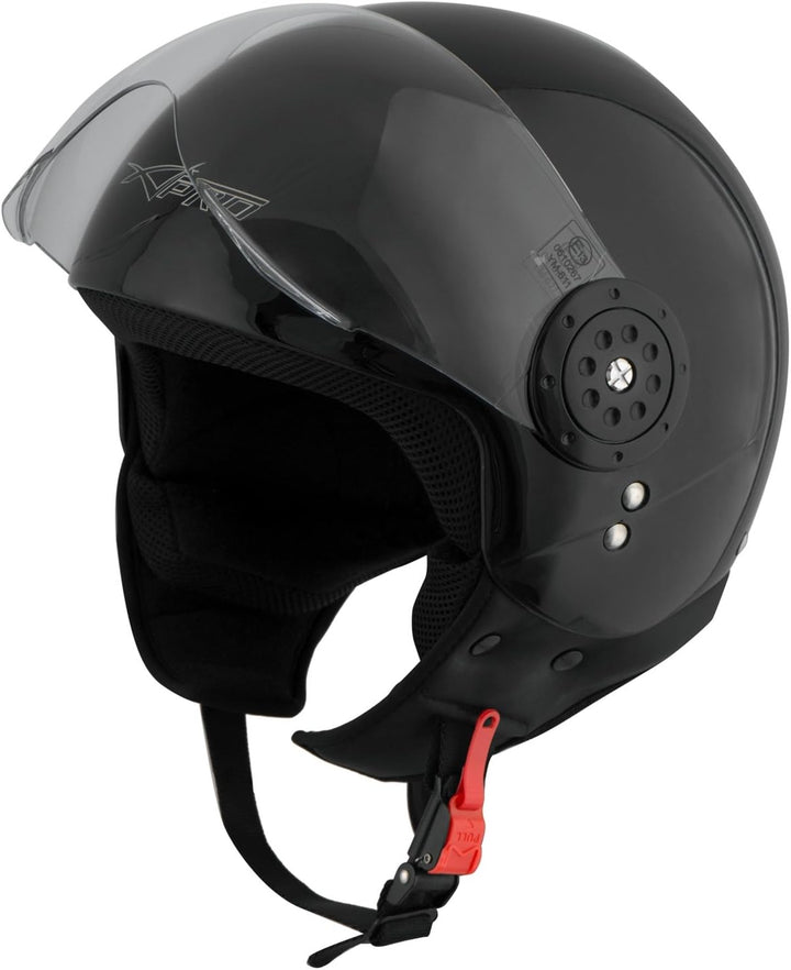 Motorradhelm Roller Jet Demi Helm Scooter Homologiert Avio Visor 53-54 cm ( XS) Schwarz, 53-54 cm (