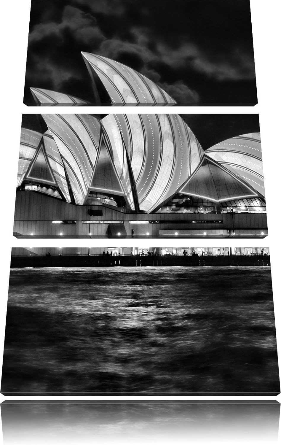 Pixxprint Monocrome, Sydney Opera House blau gelbe Streifen 3-Teiler Leinwandbild 120x80 Bild auf Le