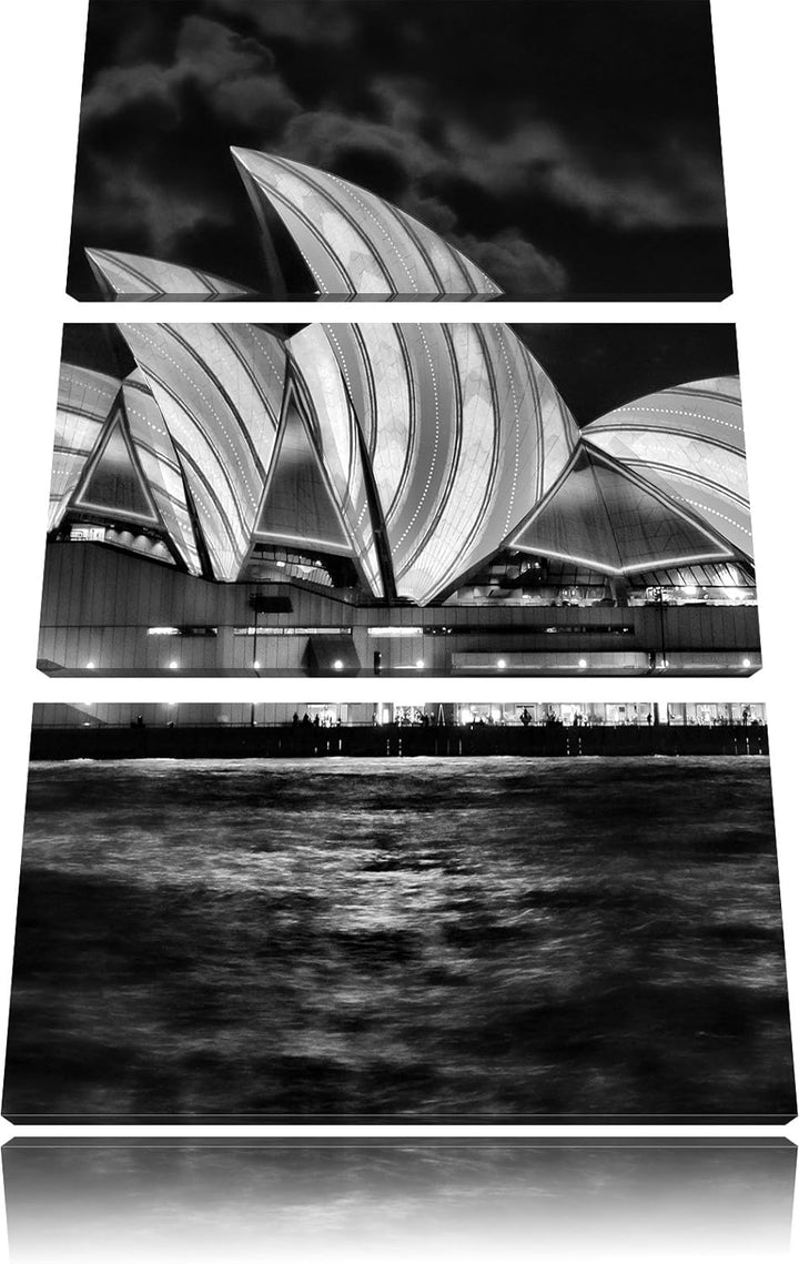 Pixxprint Monocrome, Sydney Opera House blau gelbe Streifen 3-Teiler Leinwandbild 120x80 Bild auf Le