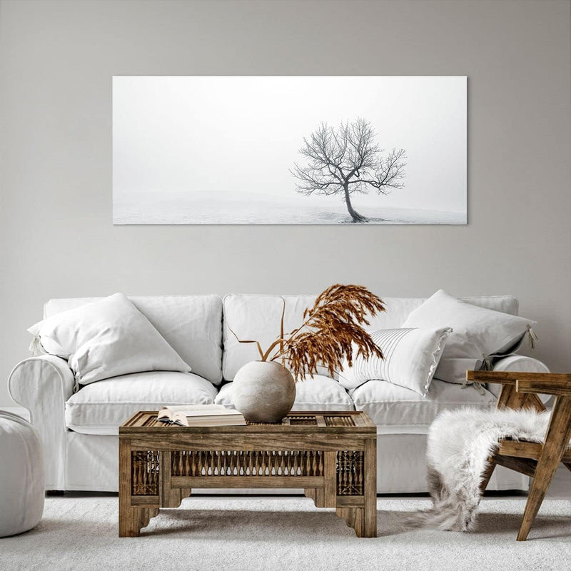 Wandbilder Dekoration Wohnzimmer Baum Feld Natur Panorama Bilder auf Leinwand 120x50cm Leinwandbild