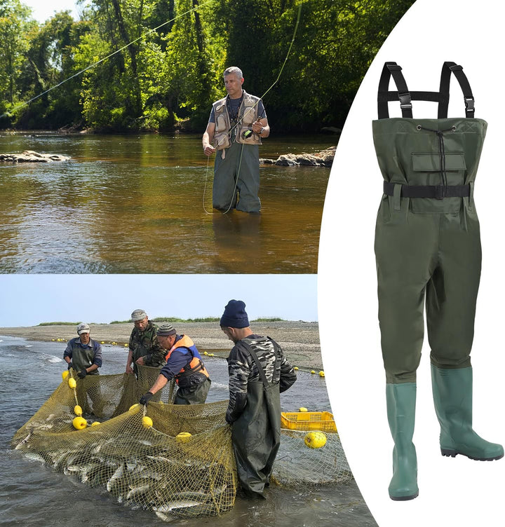 Gimisgu Wathose 70 Denier Nylon, PVC Angelhose, wasserdichte Fischteichhose mit Gummistiefeln, Bund,