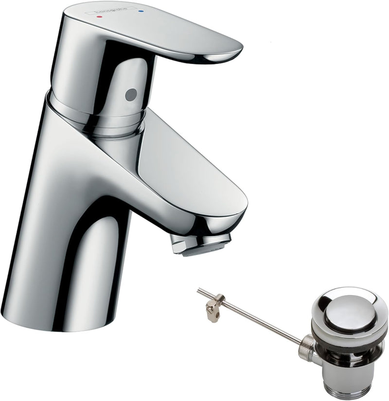 hansgrohe Wasserhahn Focus (Armatur mit Auslauf Höhe 70mm und Zugstangen-Ablaufgarnitur) Chrom, Chro